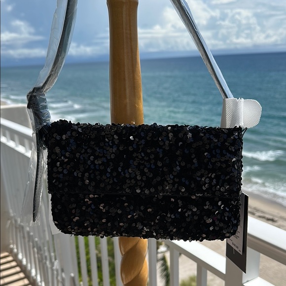 NICOLE MILLER BLACK SEQUIN BAG NWT - Picture 3 of 8